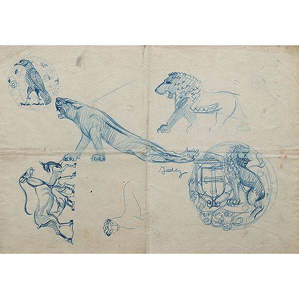 &quot;Proyectos para cerámica&quot;   ISIDORO GUINEA (Bilbao, 1893-1947). Lápices de colores/papel