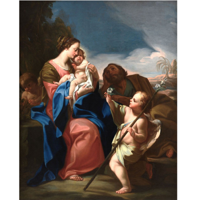 CORRADO GIAQUINTO (Molfetta, 1703 &ndash; N&aacute;poles, 1766) "Sagrada Familia con dos angelitos" (h.1750-1764).     &Oacute;leo sobre lienzo.