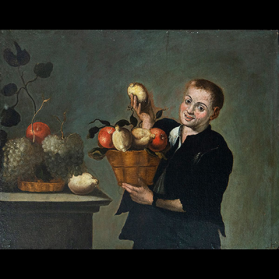 Seguidor de Pedro Núñez de Villavicencio (Sevilla, 1644 - Madrid, 1695) - Niño con un cesto de frutas.