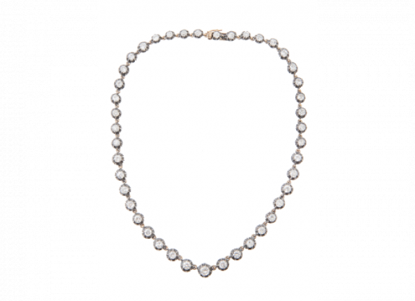 Collar rivière S. XIX de brillantes de talla antigua, compuesto por cuarenta y tres brillantes en oro amarillo de 18K con vistas en plata.