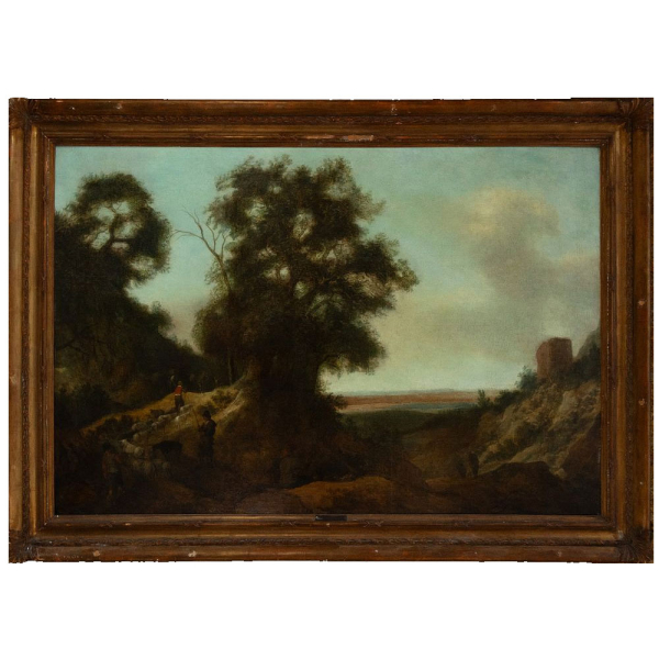 "Vista de Paisaje con pastores Pieter de Molijn" (Londres, 6 de abril de 1595-Haarlem, 23 de marzo de 1661).   Óleo sobre lienzo