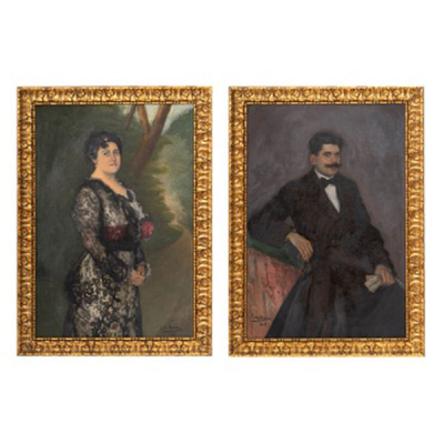 FLAVIO SAN ROMÁN  (Bárcena de Cicero, Cantabria 1889 - Santander, 1951) &quot;Retrato de dama y caballero (pareja)&quot;