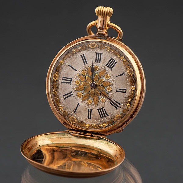 M. BARRY GENÉVE CILINDRE Nº 39474, Reloj de bolsillo en oro amarillo de 18 kt y esmalte negro, Siglo XIX. 