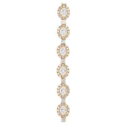 Pulsera en oro con rosetones de zircón talla oval orlado por diamantes talla brillante 
