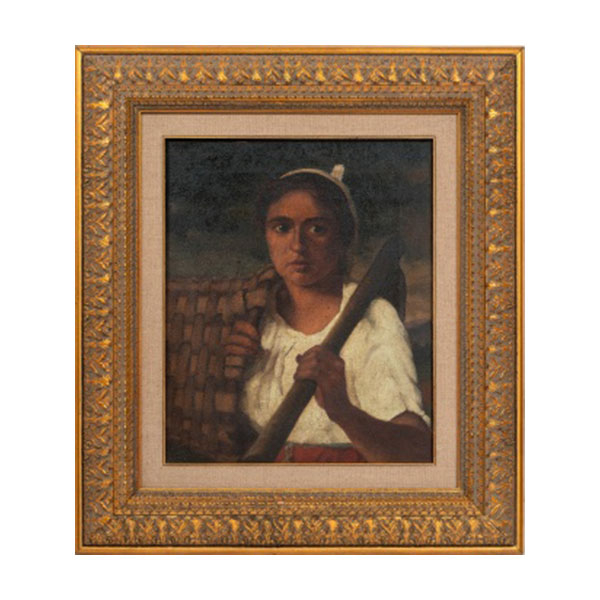 JULIAN IBÁÑEZ DE ALDECOA Y ARANA  (Lekeitio,Vizcaya 1876 - Buenos Aires 1952) &quot;Joven vasca con azada&quot; Firmado 