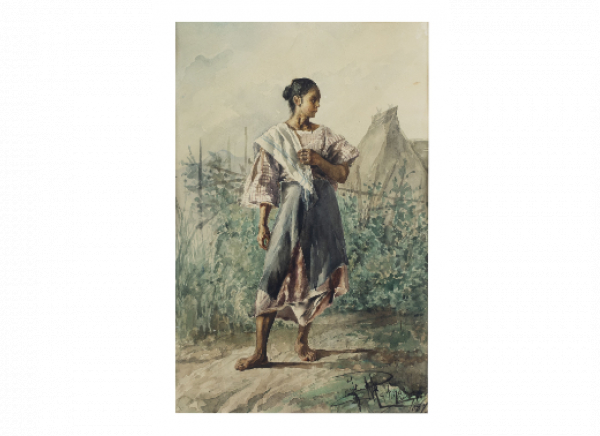 FELIX MARTÍNEZ LORENZO (Manila, Filipinas, 1859-1919).  Campesina.   Acuarela sobre papel. 