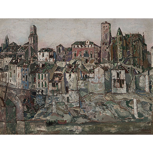 AGUSTIN REDONDELA   (Madrid 1923 - 2015)  "Vista de Tordesillas"  Firmado: Redondela 69.  Óleo / Lienzo 