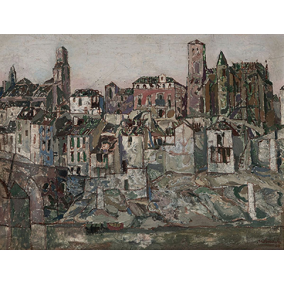 AGUSTIN REDONDELA   (Madrid 1923 - 2015)  &quot;Vista de Tordesillas&quot;  Firmado: Redondela 69.  Óleo / Lienzo 