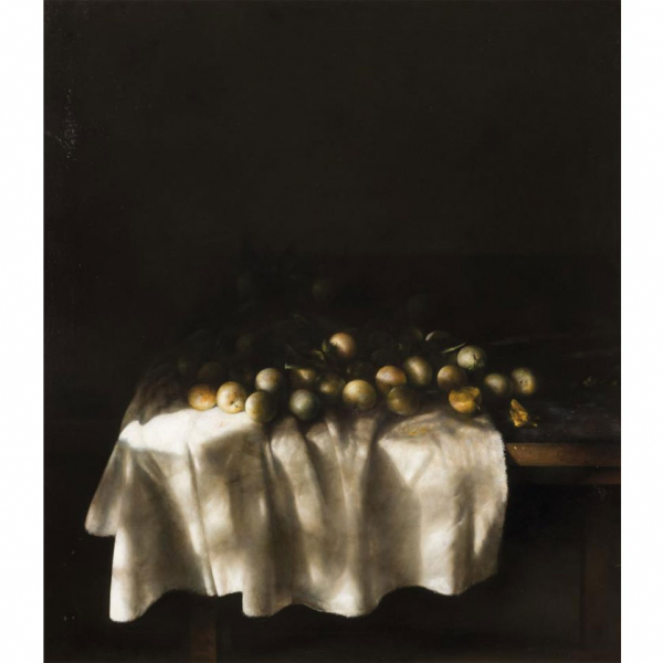 Cristóbal Toral (1940).   &quot;Ciruelas&quot;. Óleo sobre lienzo. Firmado  