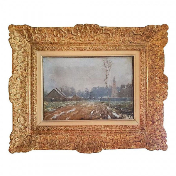 ALFRED SISLEY (Par&iacute;s, 1839 &ndash; Moret-sur-Loing, 1899) Atribuido "Paisaje invernal".   &Oacute;leo sobre lienzo