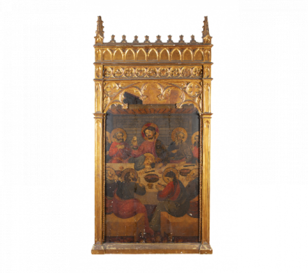 JUAN DE SEVILLA (activo entre 1400 y 1430?)  La Última Cena.   Temple sobre tabla. 140 x 48 cm.