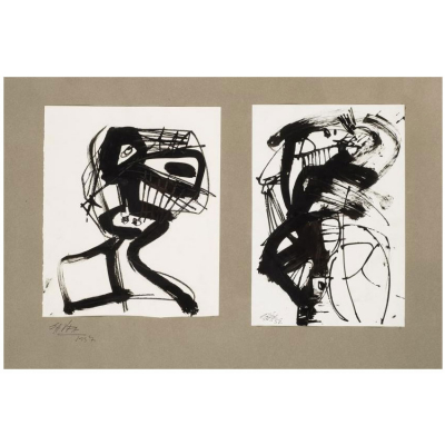 Antonio Saura. "Pareja de dibujos (1957)". Pareja de dibujos a tinta china sobre papel. Firmados