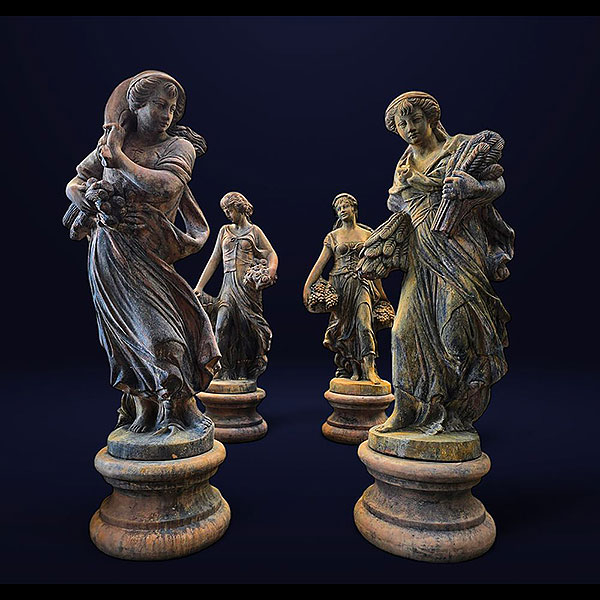 Gran grupo de cuatro esculturas de Alegorías de las cuatro estaciones, Siglo XX.