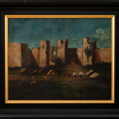 &quot;Paisaje con ruinas&quot; Autoría: M. ORDUÑAZ - Escuela Española, Siglo XIX