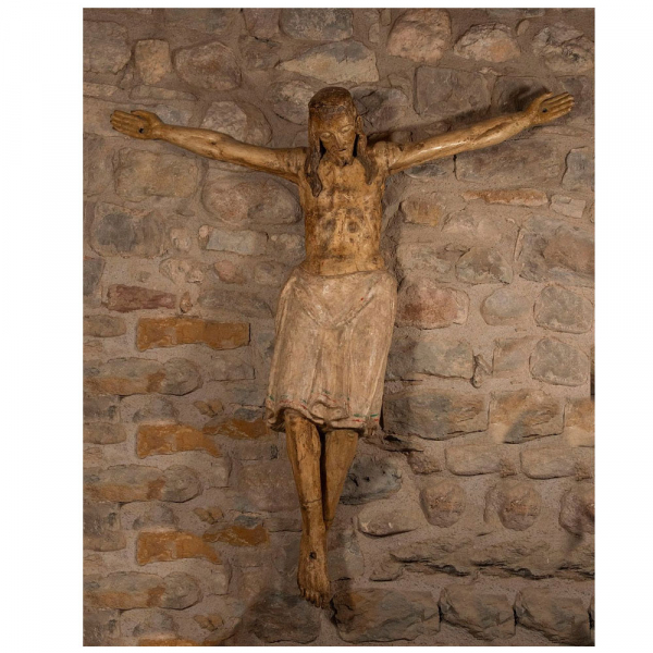 Importante Gran Cristo Tardo Románico Catalán del siglo XIII - Principios siglo XIV , Norte de Cataluña.