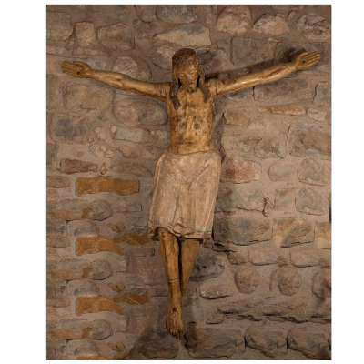 Importante Gran Cristo Tardo Románico Catalán del siglo XIII - Principios siglo XIV , Norte de Cataluña.