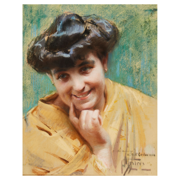 Félix Mestres Borrell (Barcelona, 1872-1933) Retrato femenino. Dibujo a pastel sobre papel.