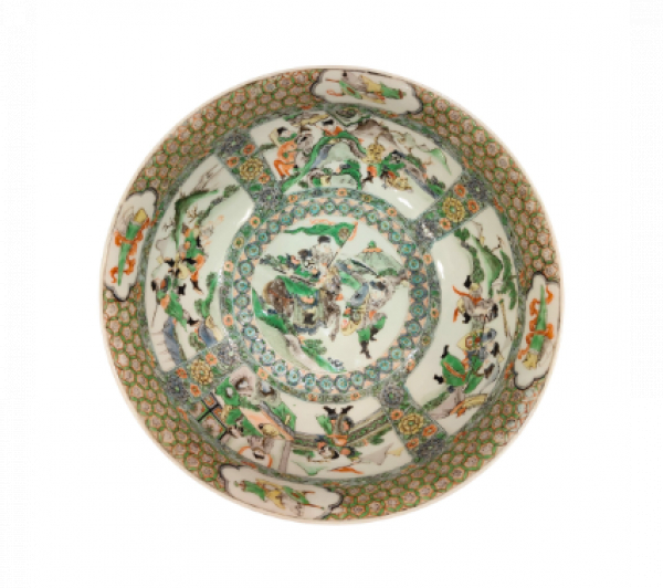 Cuenco en porcelana de Cantón Familia Verde. China, Dinastía Qing, ppios. del s.XIX.