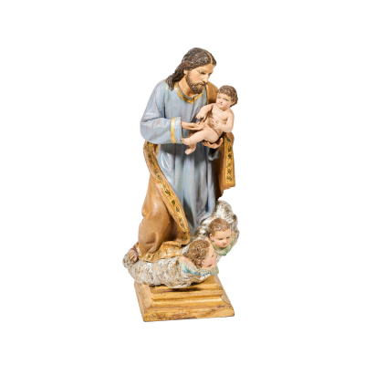 Escuela española, fles. del s.XVIII.  San José con el Niño.  Escultura en madera tallada y policromada.