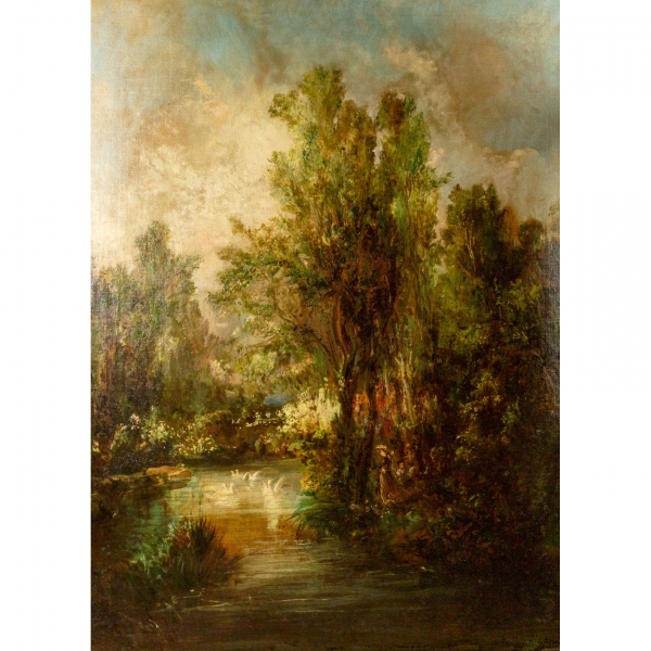 Ramon Mart&iacute; Alsina (Barcelona, 1826-1894)  Riera d&rsquo;Argentona.  &Oacute;leo sobre tela. Firmado.