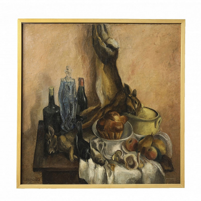 Jean-Gabriel Daragnès (1886-1950) “Naturaleza muerta con liebres&quot;.   Óleo sobre lienzo. Firmado 