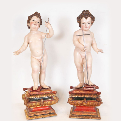 Excepcional pareja de &quot;Niño Jesús y San Juanito&quot; en talla, atribuidos a Juan de Mesa (Córdoba, 1583 - Sevilla, 1627). 