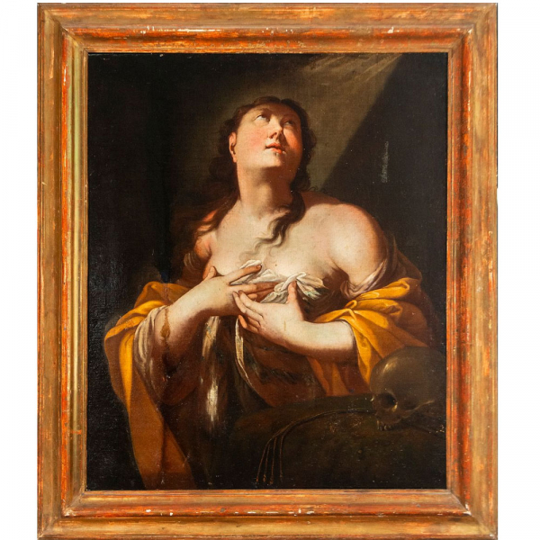 María Magdalena penitente. Escuela Napolitana de Luca Giordano - Siglo XVII.    Óleo sobre lienzo. 