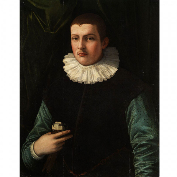 FRANCESCO TRABALLESI (Florencia, 1541 – Mantua, 1588) "Ritratto di giovane con i guanti" (h.1570–1580).    Óleo sobre tabla