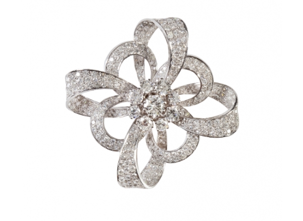 Broche años 50 de platino y brillantes, con flor de rosetón "tremblant "