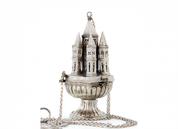 Incensario reyes católicos gótico en plata española punzonada.  Con marcas de platero FRANCISCO, Toledo (h. 1495-1510)  