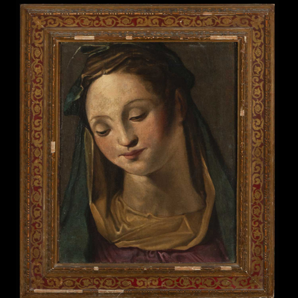 Escuela Romana del siglo XVII - Virgen Orante - Con precioso marco de estilo renacentista