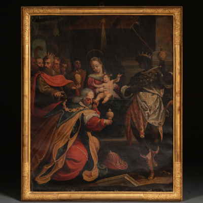 &quot;Adoración de los Reyes Magos&quot;.  Escuela Española del siglo XVIII. 