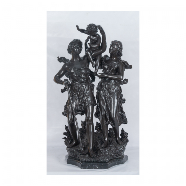 Después de Ernest Rancoulet (Burdeos, Francia, 1842-1918) La felicidad. Escultura en bronce patinado sobre peana en mármol. Firmada.