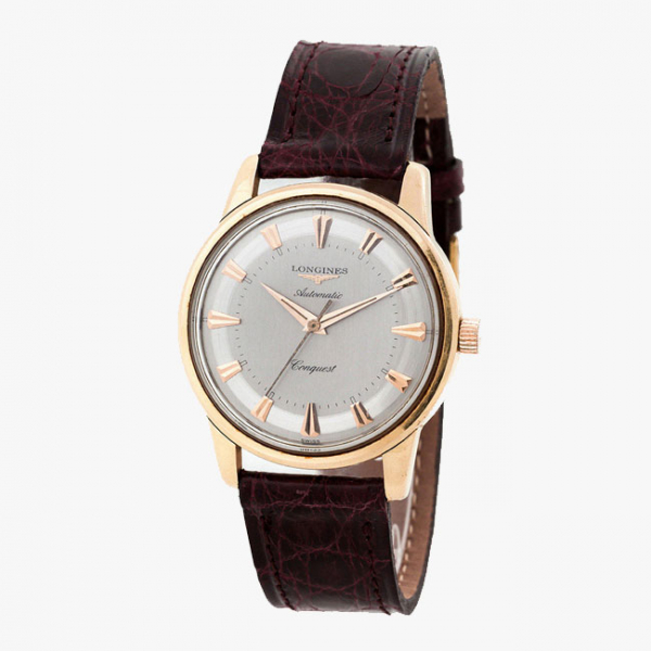 Elegante reloj cab., vintage, suizo, LONGINES Automatic Conquest de primera generación, Ref. 9022-1, en oro rosa 18 K,  