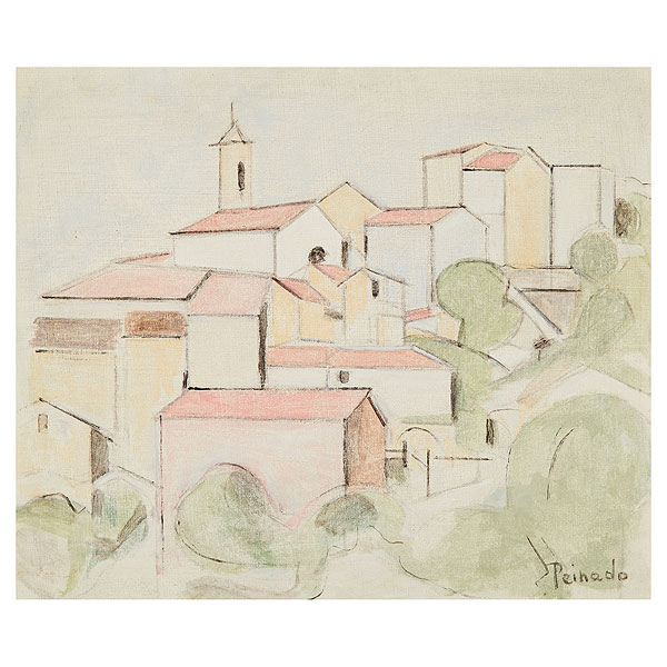 Joaquín Peinado (Ronda, Málaga, 1898-París, 1975) Visión de pueblo con iglesia. 