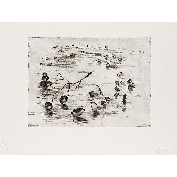 Miquel Barceló.   &quot;Fruta (1987)&quot;. Aguafuerte y punta seca sobre papel. Firmado en el ángulo inferior derecho.