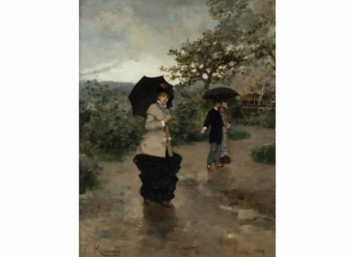 FRANCESC MIRALLES I GALAUP (València, 1848 - Barcelona, 1901) Bajo la lluvia, París