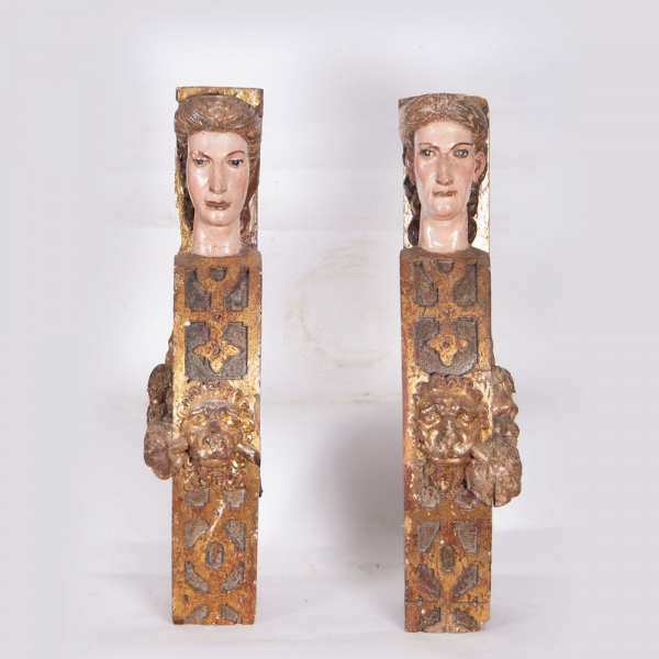 Pareja de ménsulas en forma de cariátides, escuela española del siglo XVI.