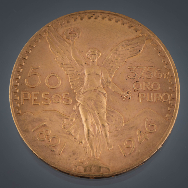 Moneda de cincuenta pesos mexicanos de Estados Unidos (1821-1946) en oro de 22kt