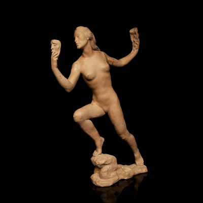 Juan de Avalos (1911-2006) &quot;Dama con máscaras&quot;.  Escultura en yeso cubierto de terracota.