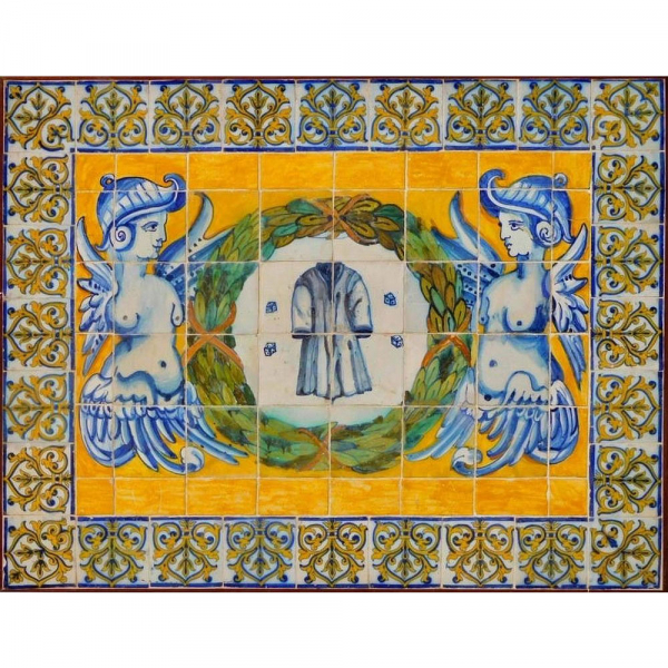 Panel de azulejos portugueses policromados representado La Pasi&oacute;n de Cristo, siglo XVII.