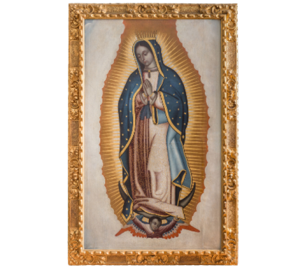 ATRIBUIDO A MIGUEL CABRERA (Oaxaca, 1695 - Ciudad de México, 1768)  Virgen de Guadalupe.  h. 1752.   Óleo sobre lienzo.