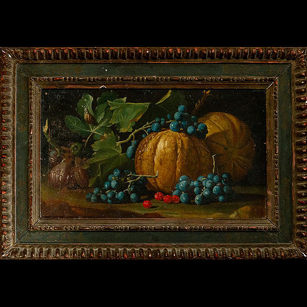 Escuela Italiana del siglo XVII - Bodegón de frutas.   Óleo sobre lienzo.