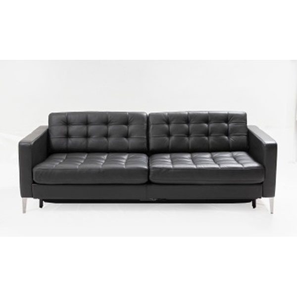 Sofá - cama de 3 plazas en piel negra, con patas en metal cromado.  S. XX