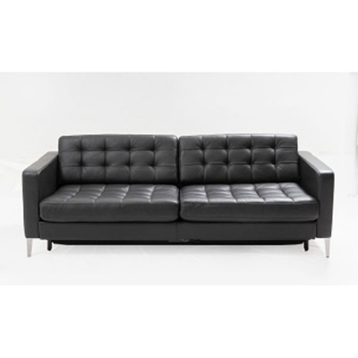 Sofá - cama de 3 plazas en piel negra, con patas en metal cromado.  S. XX