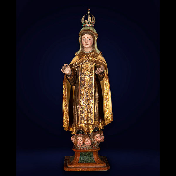 Escuela Colonial del siglo XVIII - Virgen del Carmen.   Madera tallada y policromada.