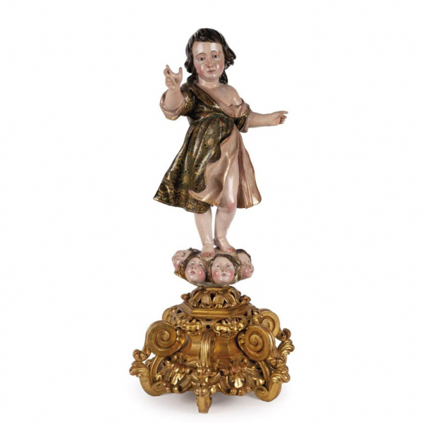 Atribuido a Luisa Roldan.   "Jesús como infante. Último cuarto del S. XVII". Escultura exenta en madera tallada, policromada, dorada y estofada.