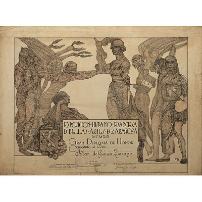 Gran diploma de honores de la Exposición Hipano- Francesa de Bellas Artes de Zaragoza de 1919 concedido a Isidoro Guinea&quot;