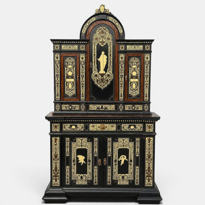 Gabinete de dos cuerpos con marqueter&iacute;a de hueso, atribuido a Ferdinando Pogliani. Escuela italiana. Siglo XIX.