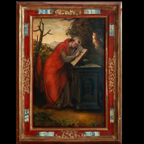 Grande e Importante Tabla del círculo de Juan de Flandes (c. 1465–Palencia, España, 1519), con importante marco antiguo policromado